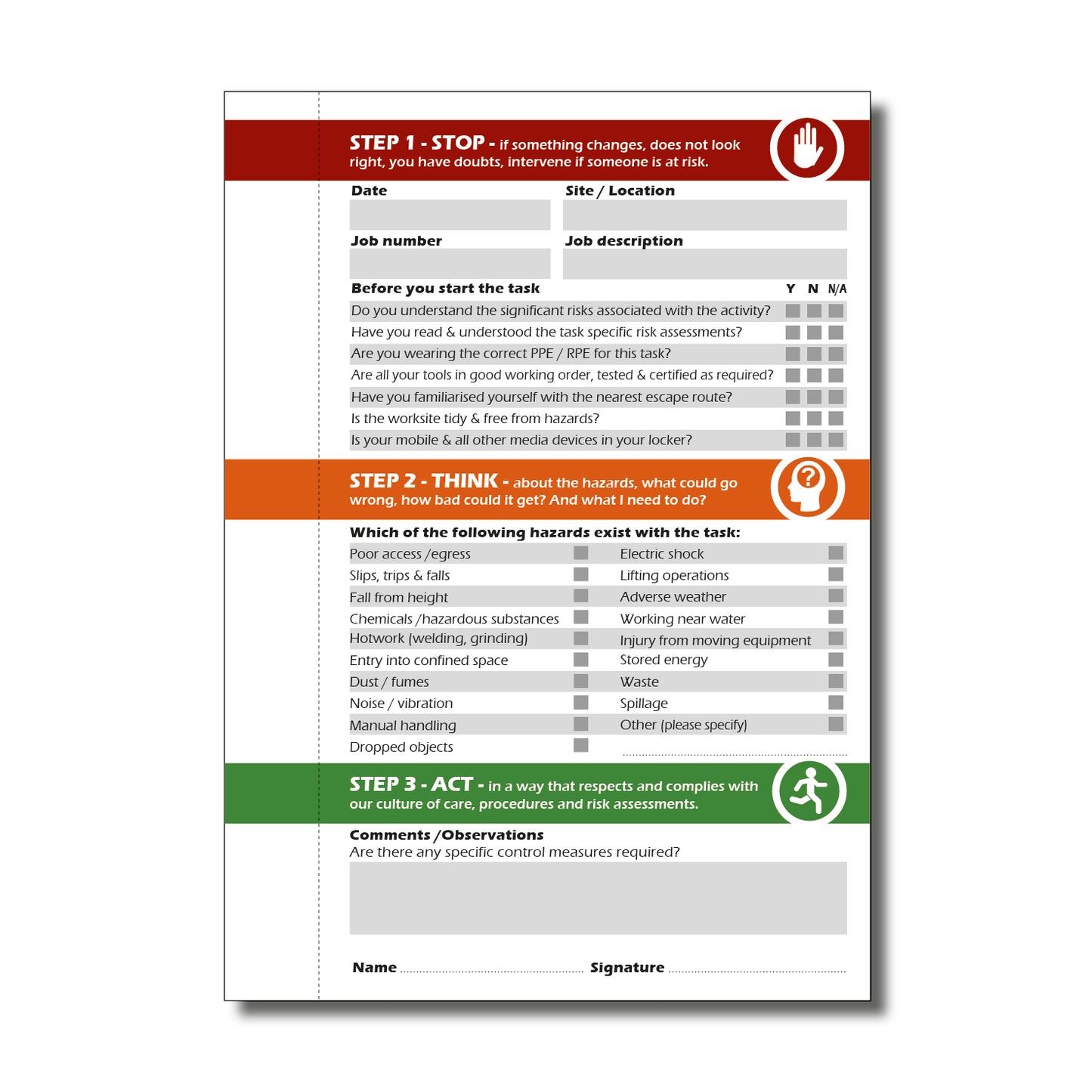 CUSTOM Point of Work Risk Assessment Book | POWRA | A6 105mm x 148mm | 50 perforated pages | Wirobound 8 BOOKS