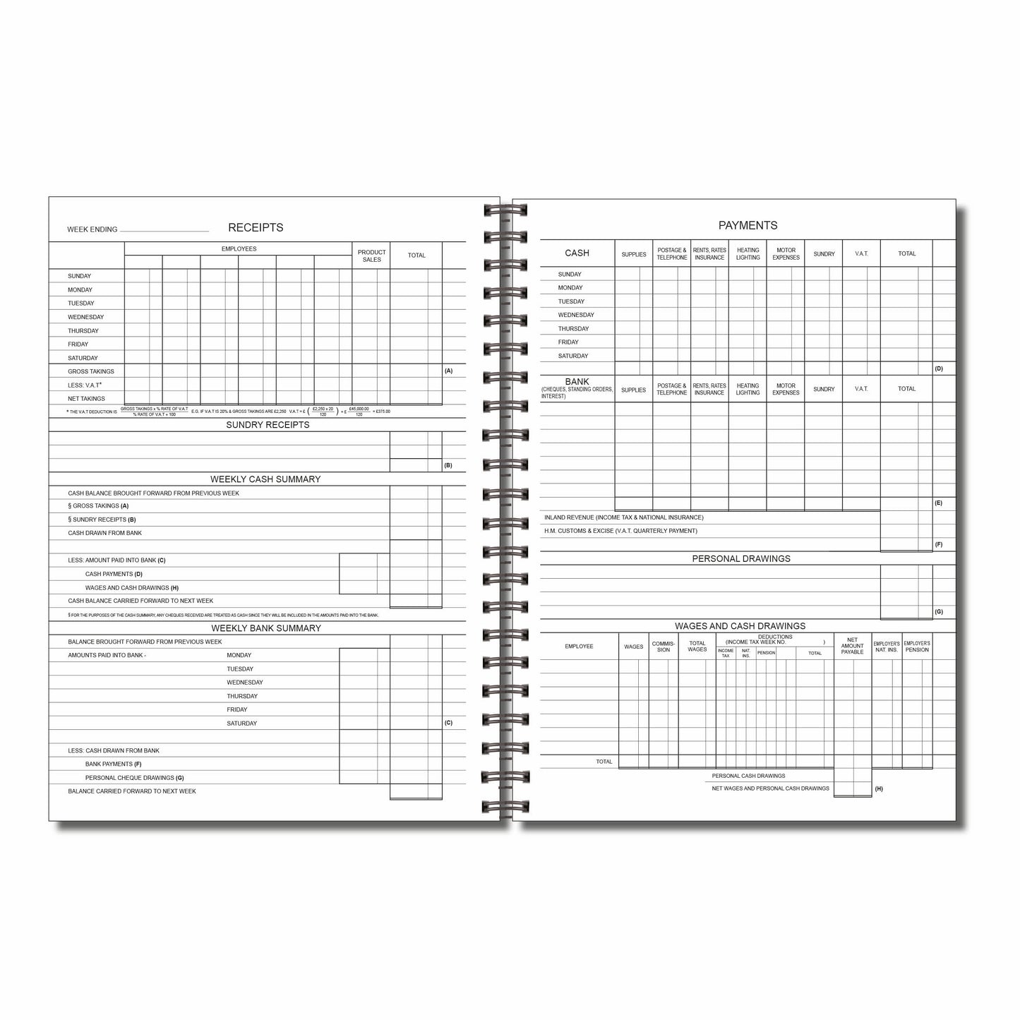 Accounting Book | 52 Weeks | Full Year | Undated |A4 -210mm x 297mm | 110 Pages | 120gsm Wirobound