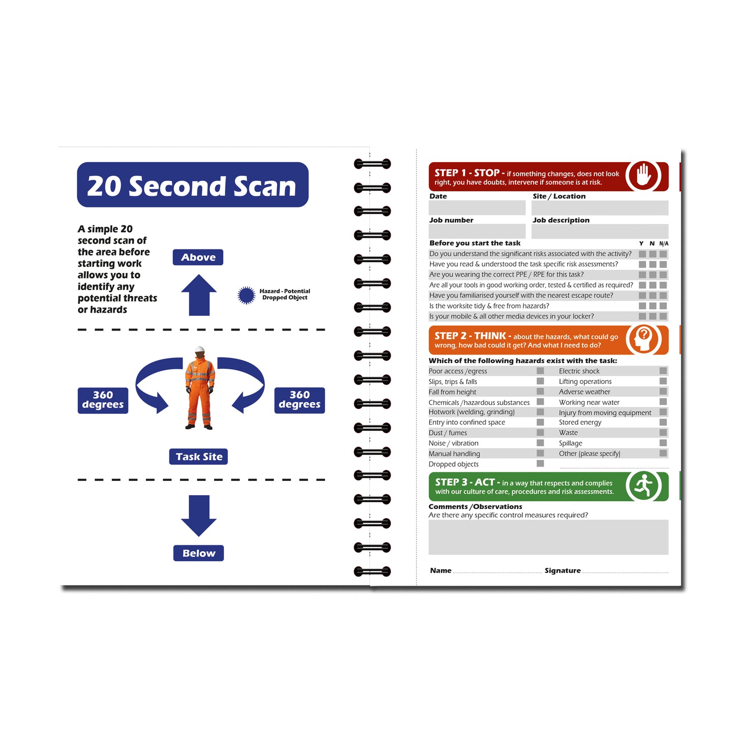 Point of Work Risk Report/Assessment Book | POWRA | A6 105mm x 148mm | 50 perforated pages | Wirobound