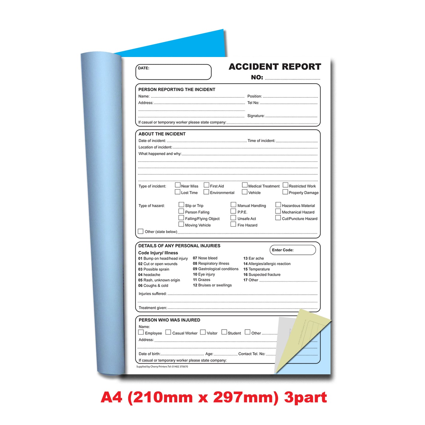 NCR Accident Report Book A4 Triplicate