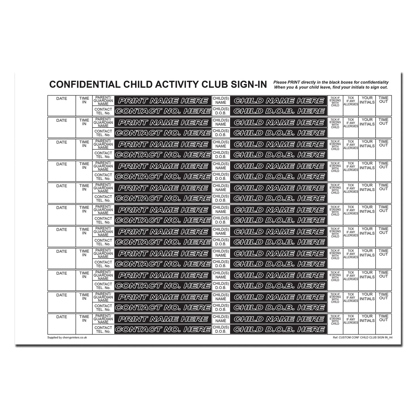 NCR Confidential Child Activity Club Sign In/Register Duplicate Wiro Book A4 GDPR