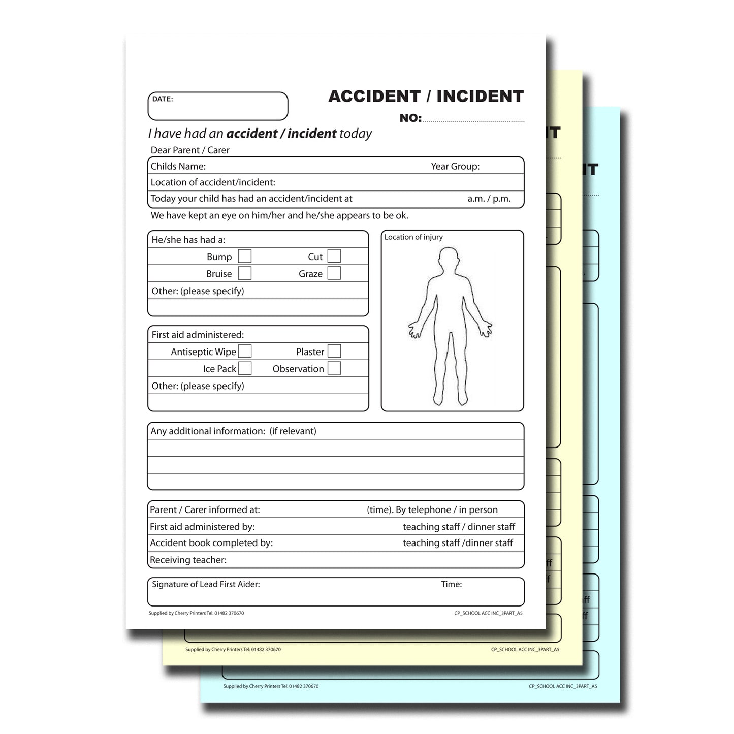 NCR School Accident /Incident Report Book A5 Triplicate