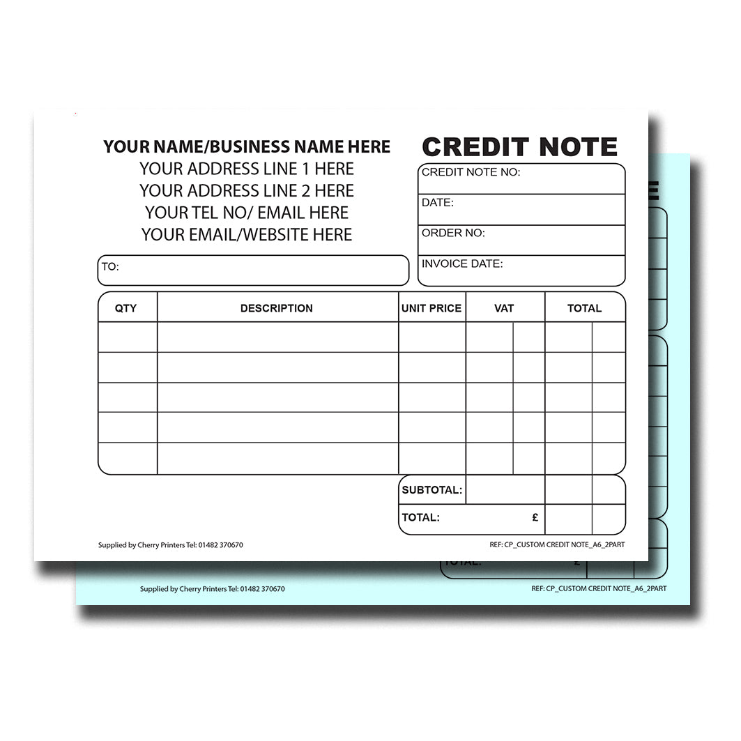 NCR *CUSTOM* Credit Note Duplicate Book A6 | 8 Book Pack