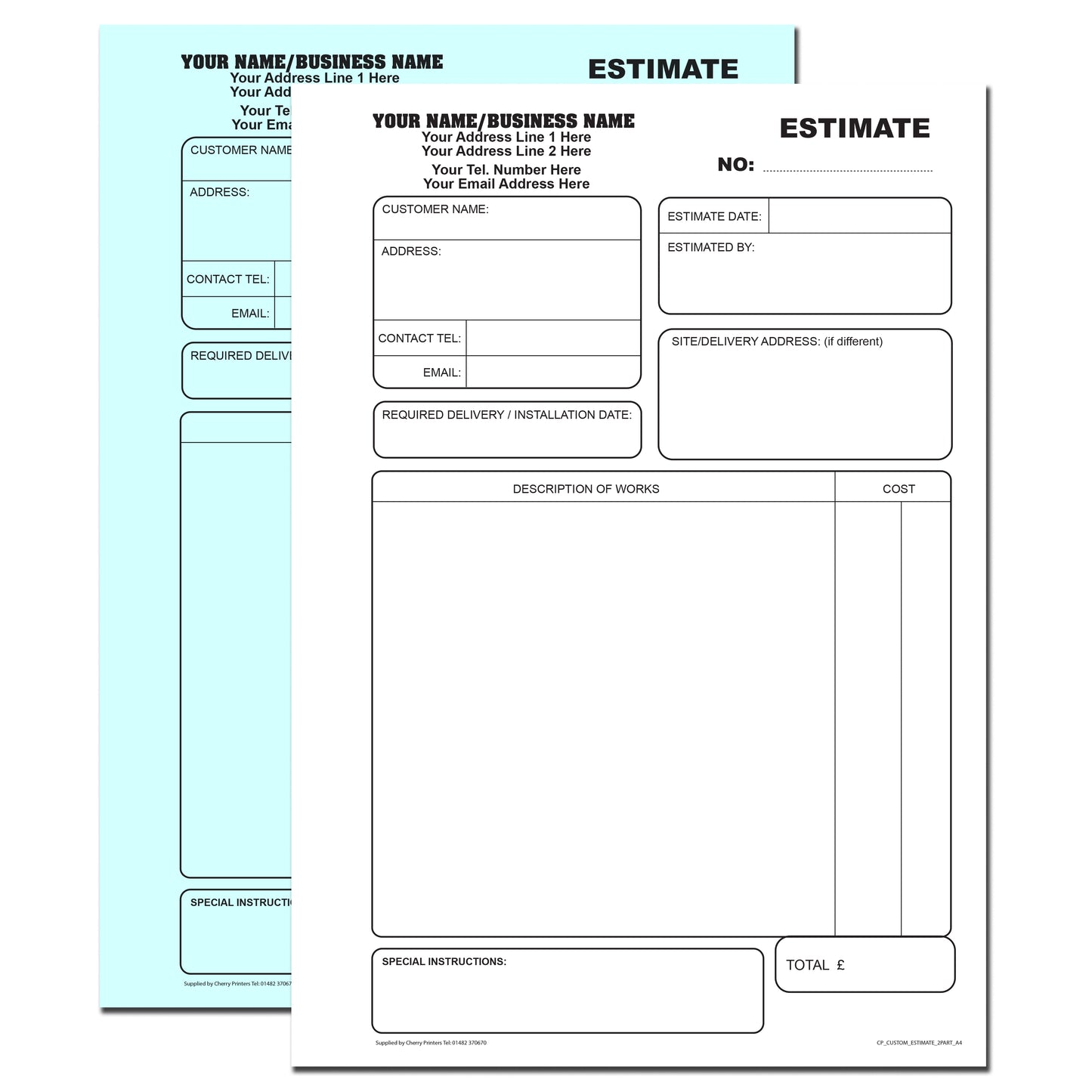 NCR *CUSTOM* Estimate Book A4 Duplicate 2 pack