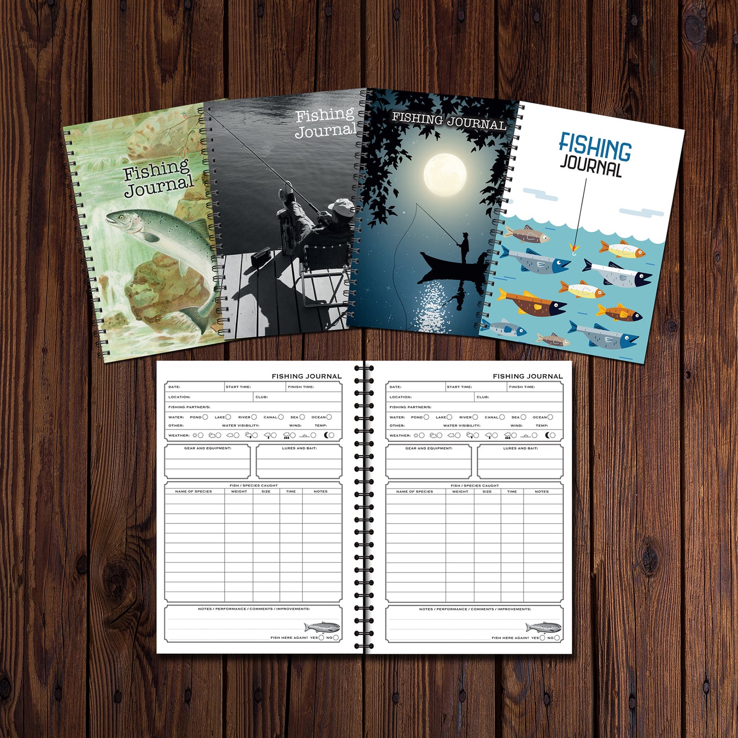 Fishing Journal | A5 (148mm x 210mm) | 50 double sided pages | Split Wirobound