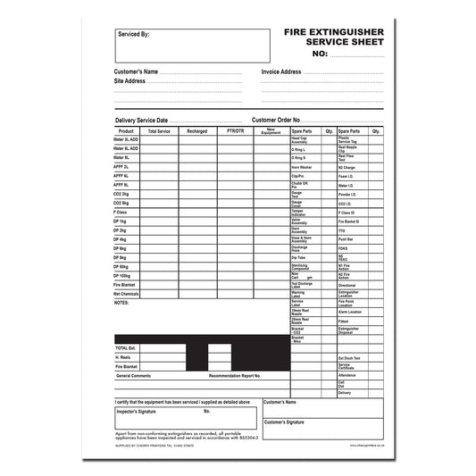 NCR Fire Extinguisher Service Form Duplicate A4 Book