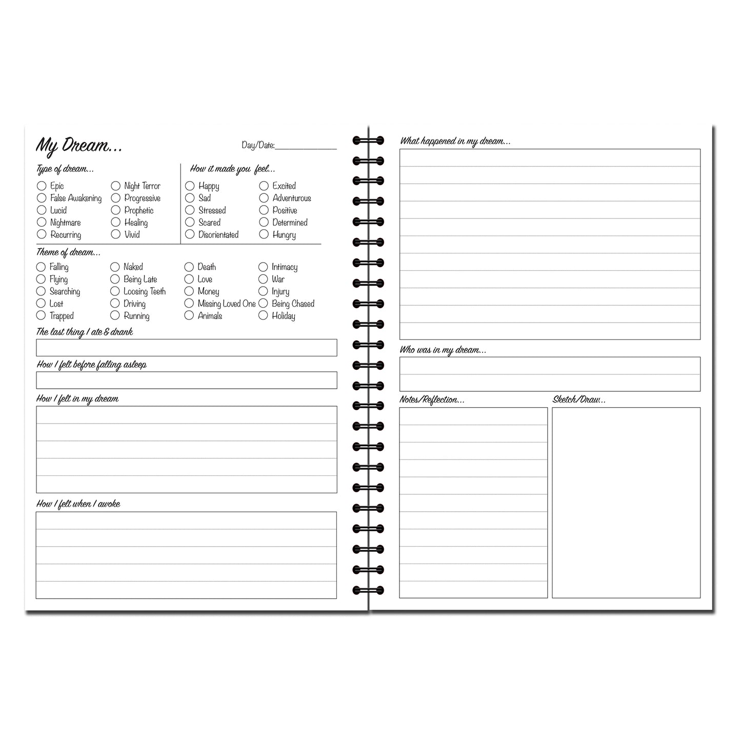 My Dream Journal | Sleep Diary | A5 wirobound book | 50 pages printed to both sides on quality 120gsm