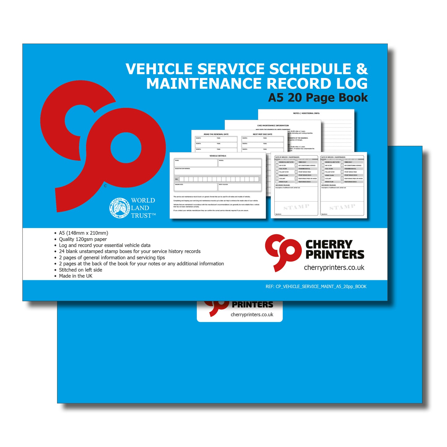 Vehicle Service Schedule & Maintenance Record Log | A5 | Blank Replacement Service History Book | 24 Service Logs | 120gsm Paper