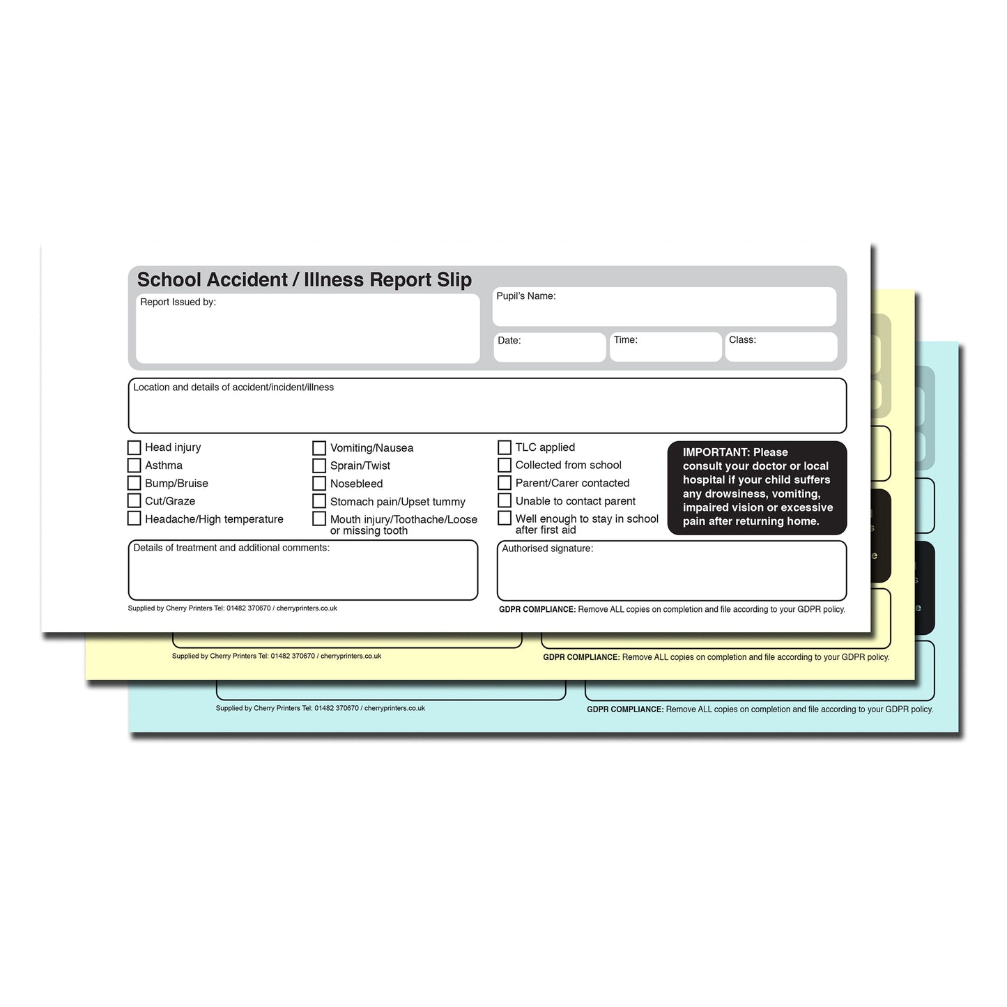 NCR Schule Unfallbericht Buch 99mm x 210mm dreifach