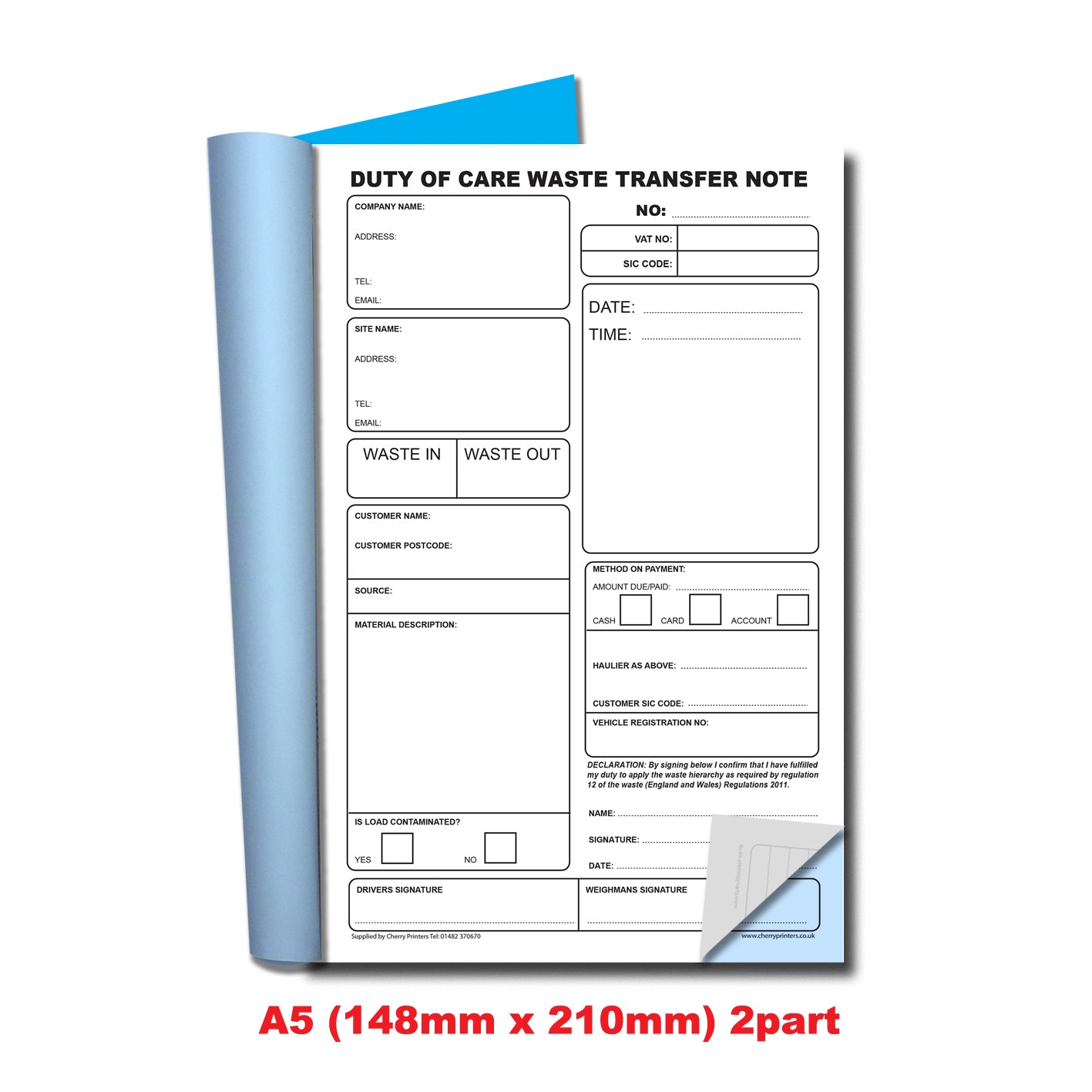 NCR Abfallumschlagbuch A5 Duplikat