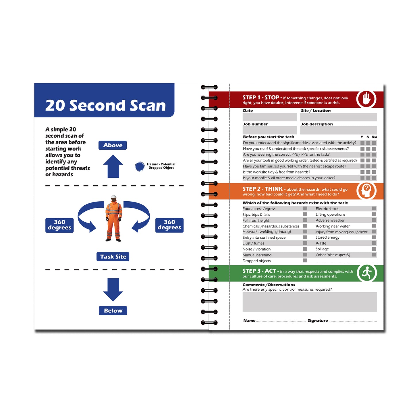 Point of Work Risk Report/Assessment Book | POWRA | A6 105mm x 148mm | 50 perforated pages | Wirobound