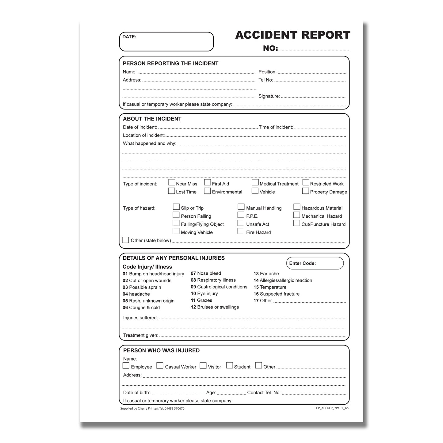 NCR Accident Report Book A5 Duplicate