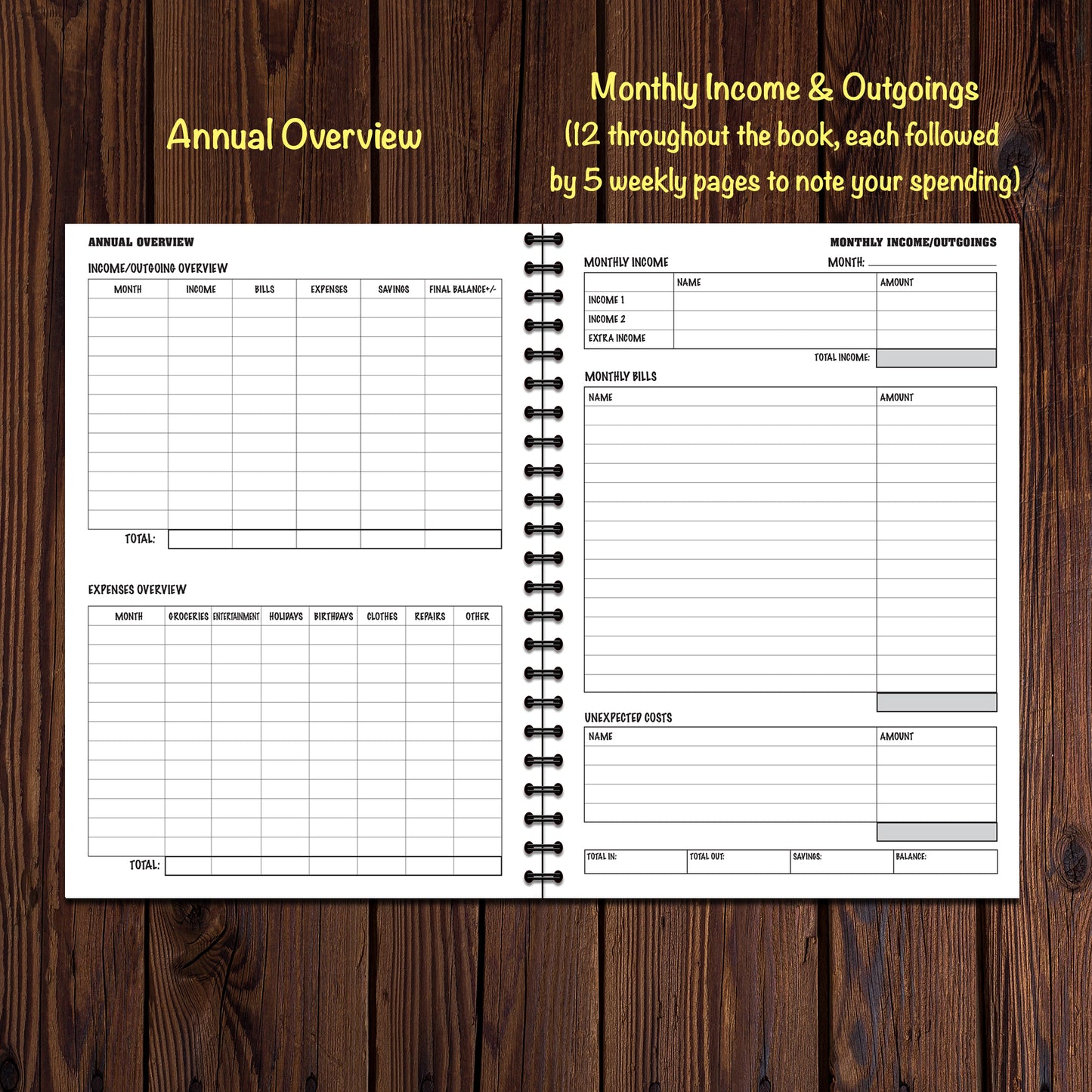 Budget Planner | Finance Tracker | Annual Undated | A5 (148mm x 210mm) | 50 double sided pages on 120gsm | Split Wirobound
