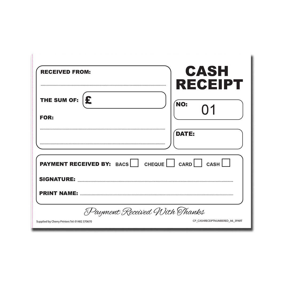 NCR Cash Receipt Numbered 1-50 Triplicate Book A6