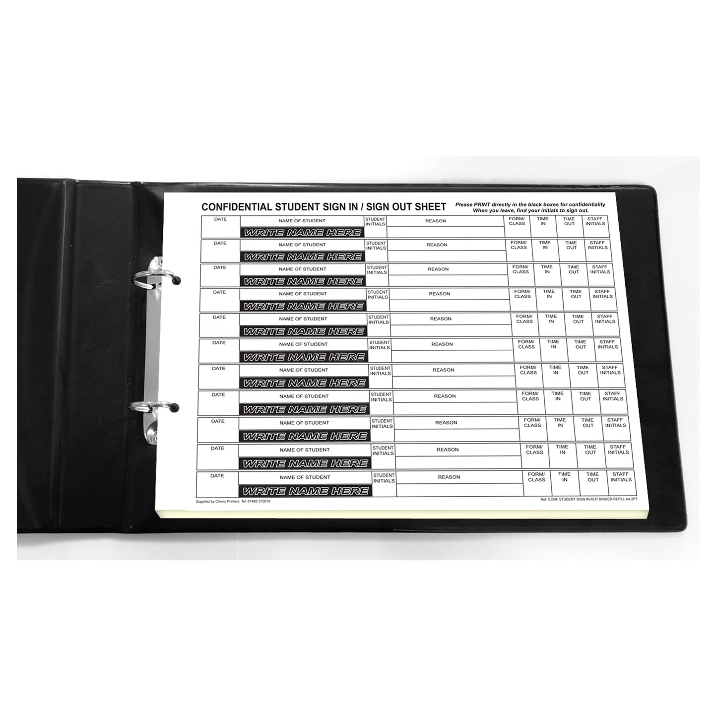 NCR Confidential Student Sign In / Out Ring Binder with 50 A4 Duplicate Sets