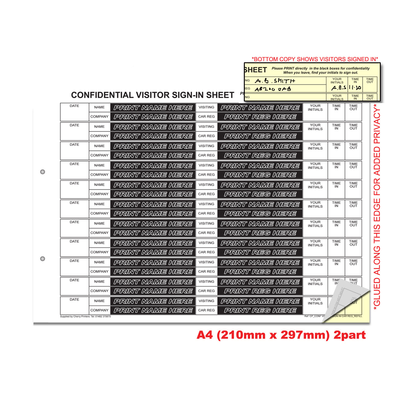 NCR Confidential Visitor Sign In with Car Reg REFILL PACK 50 Sets of Duplicate A4