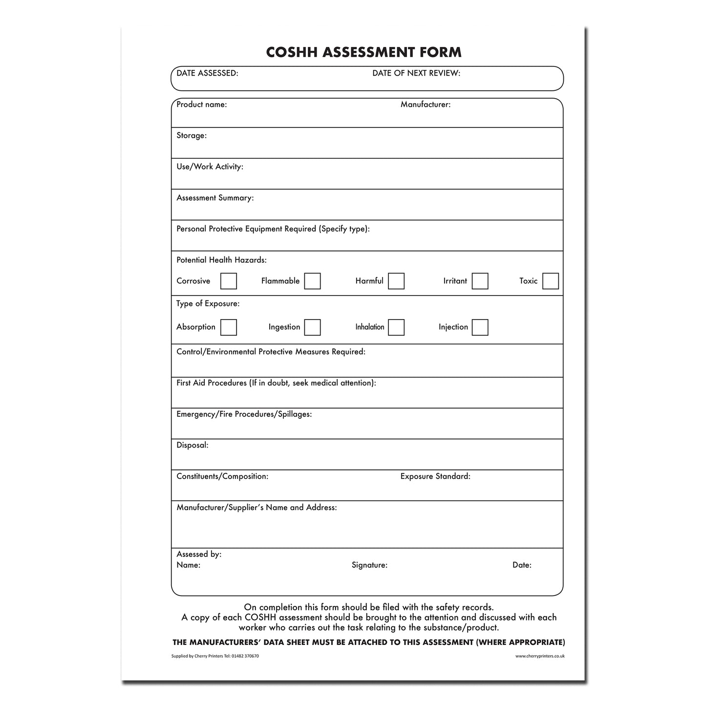 NCR COSHH Assessment Book A4 Duplicate
