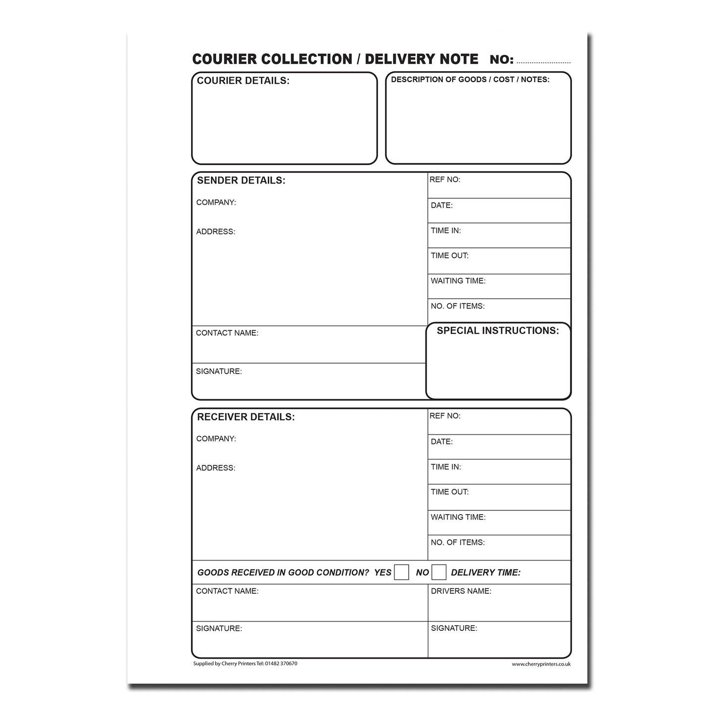 NCR Courier Collection/Delivery Note Triplicate Book A5