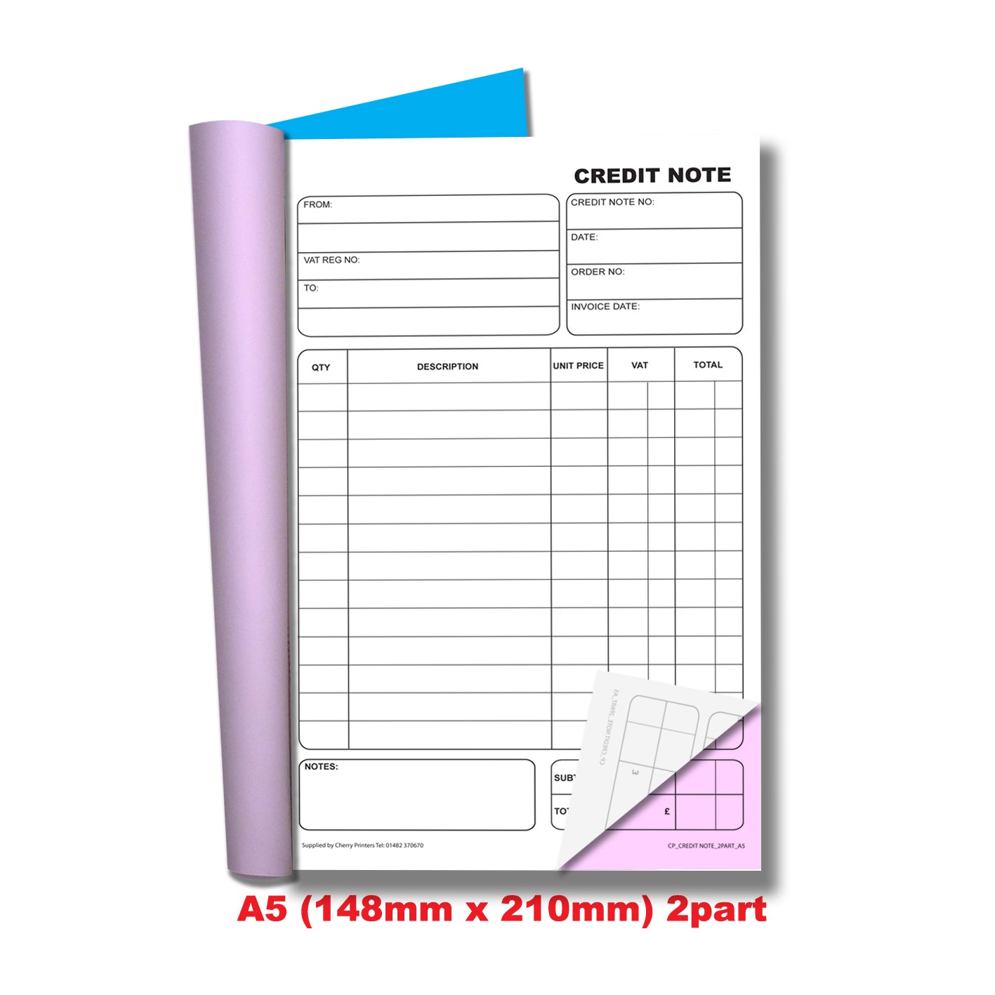NCR Credit Note A5 Duplicate
