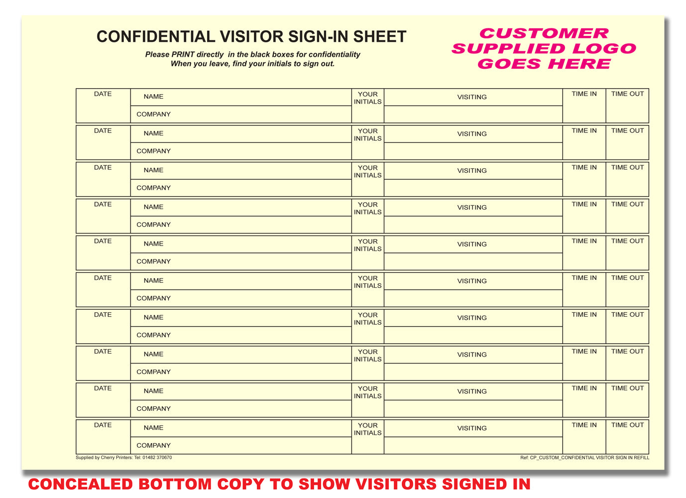 NCR *CUSTOM* Confidential Visitor Sign in Ring Binder with 100 sets of A4 Duplicate