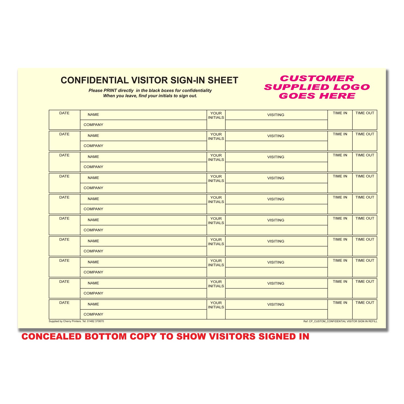 NCR *CUSTOM* Confidential Visitor Sign in Duplicate Refill A4 | 2 Refill Packs