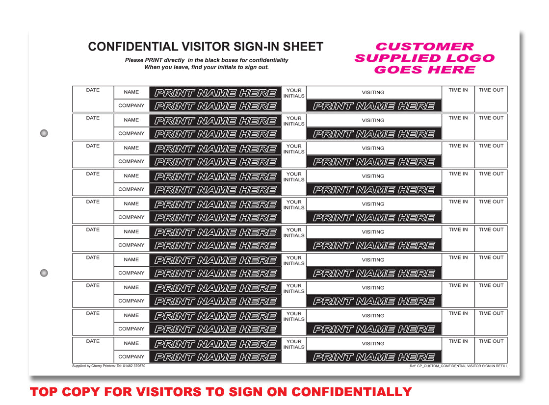 NCR *CUSTOM* Confidential Visitor Sign in Ring Binder with 100 sets of A4 Duplicate