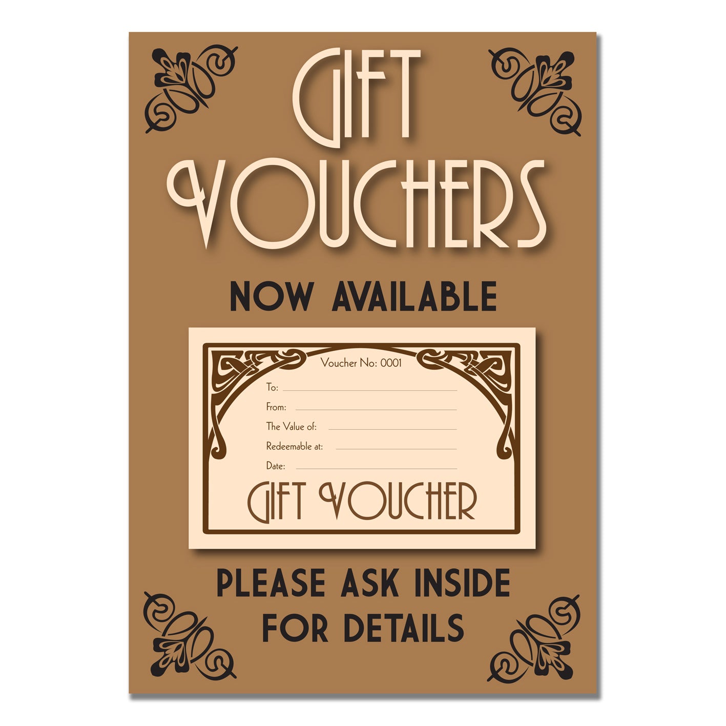Art Deco Gift Voucher Book 99mm x 210mm with FREE A4 POSTER