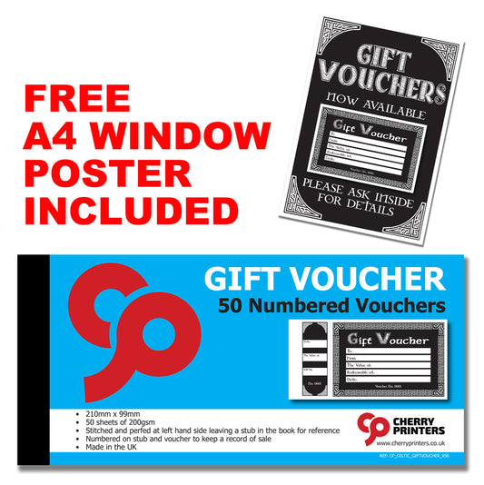 Celtic Gift Voucher Book 99mm x 210mm with FREE A4 POSTER