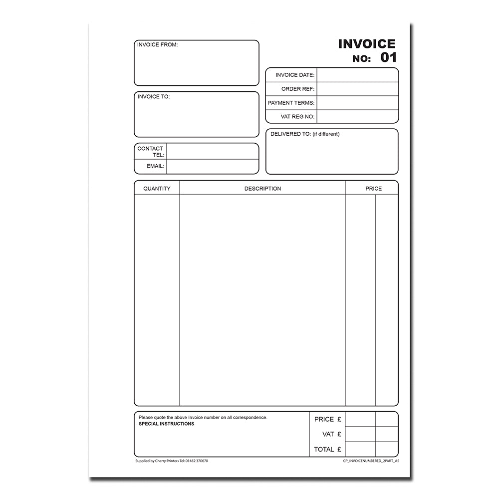NCR Invoice Duplicate Book A5 Numbered 01-50