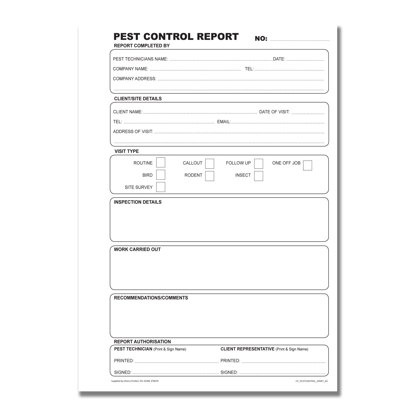 NCR Pest Control Report Duplicate Book A5