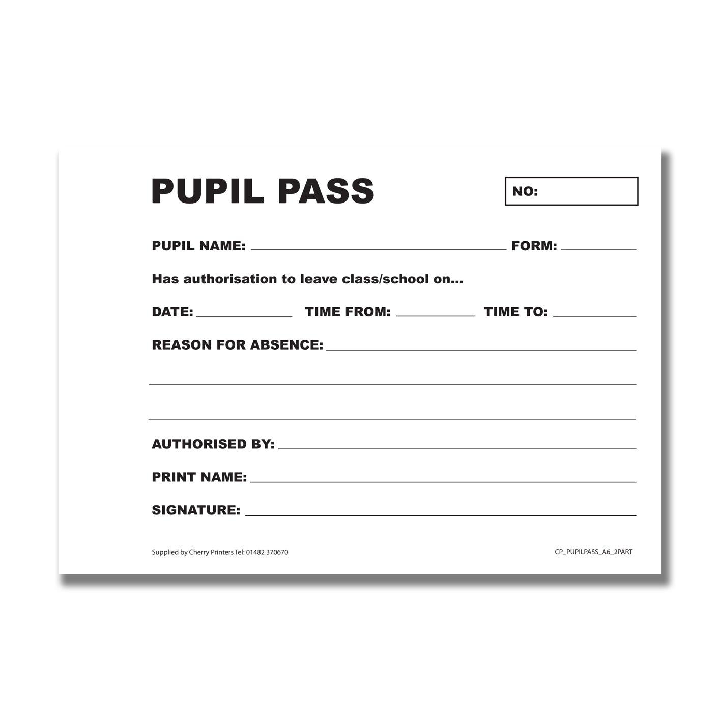 NCR Pupil Pass Duplicate Book A6