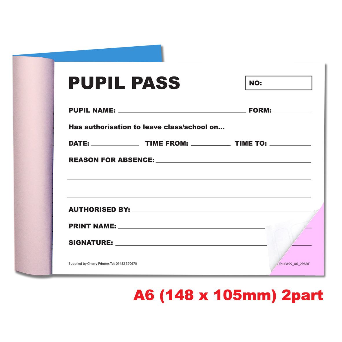 NCR Pupil Pass Duplicate Book A6
