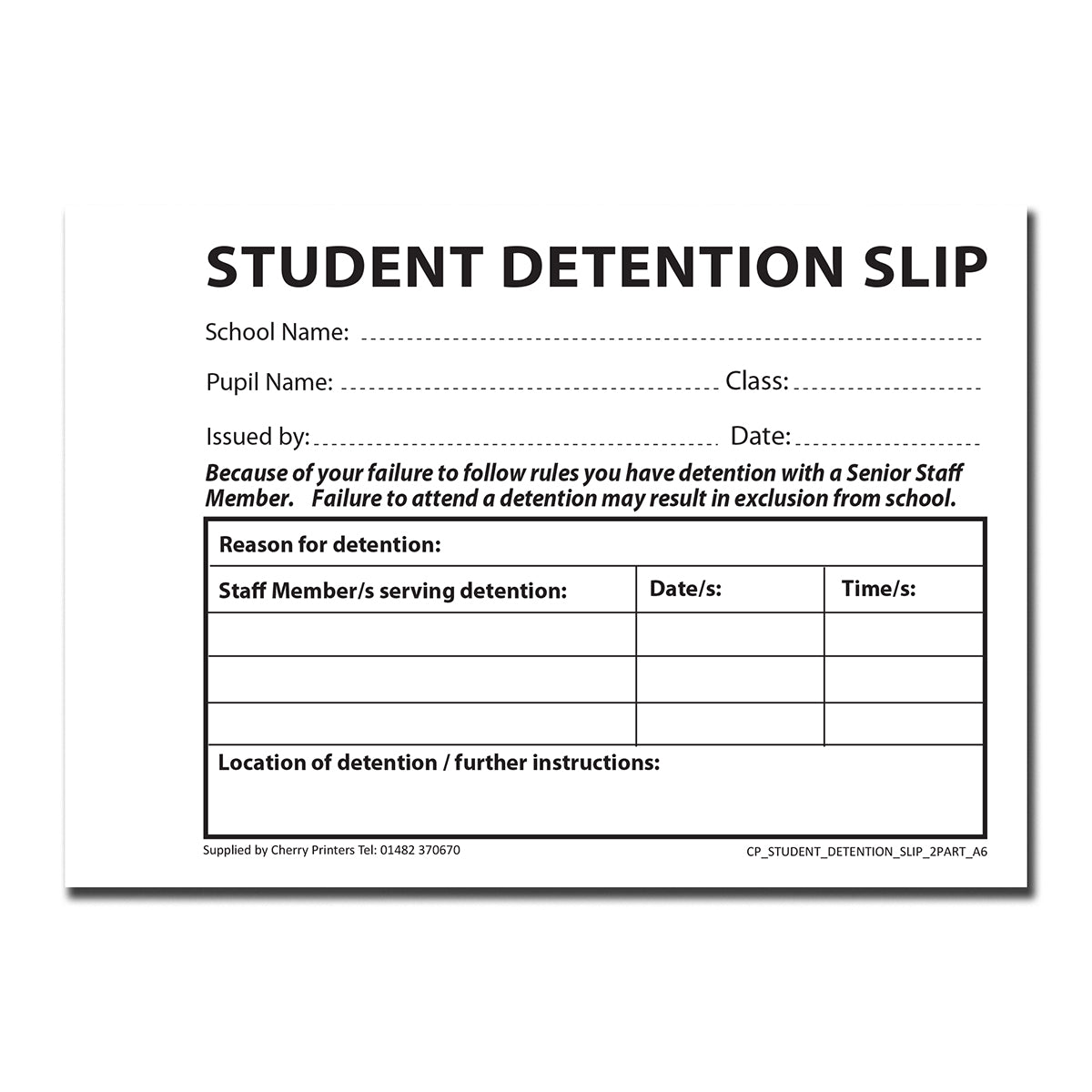 NCR Schule Nachsitzen Slip Duplikat Buch A6
