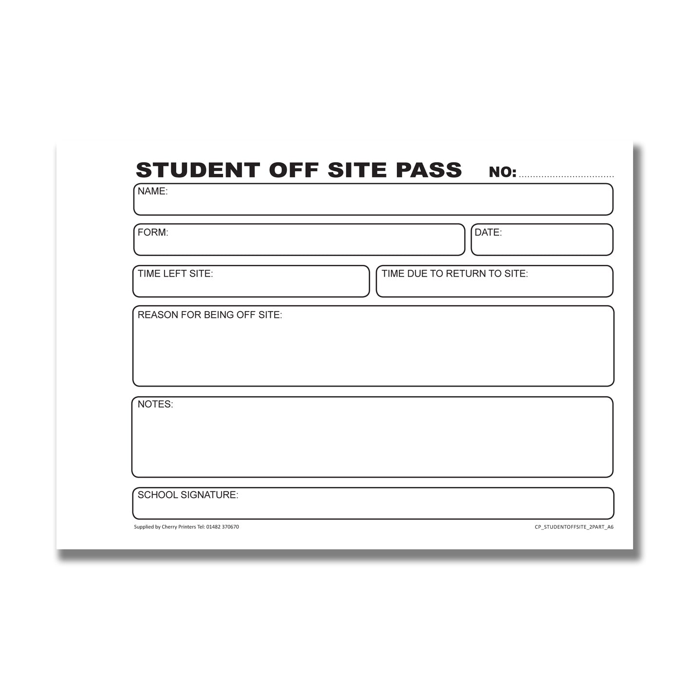 NCR Student Off Site Pass Duplicate Book A6