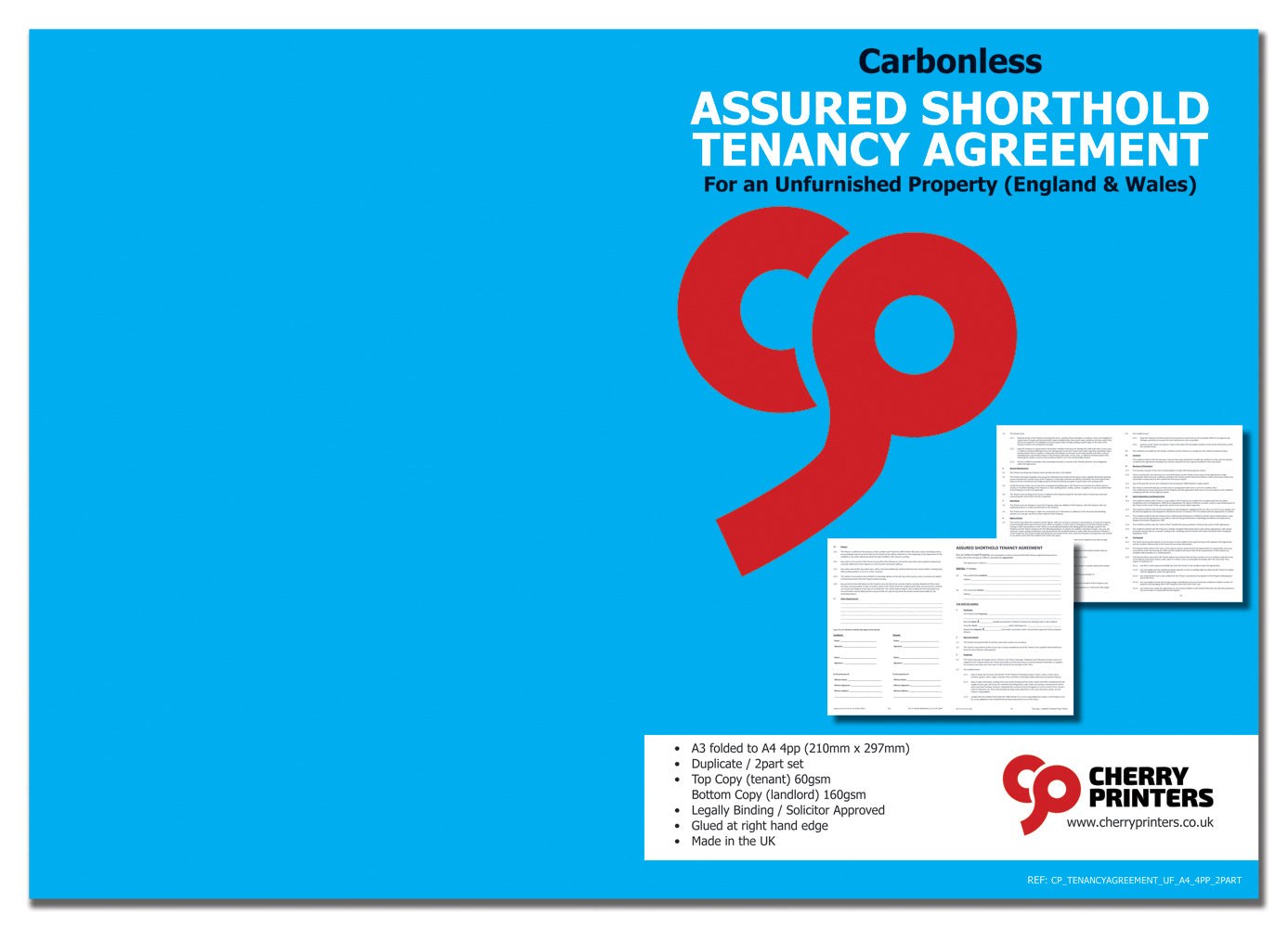 NCR Assured Shorthold Tenancy Agreement for Unfurnished Property (England & Wales) Carbonless Duplicate Sets 2part A4 4pp