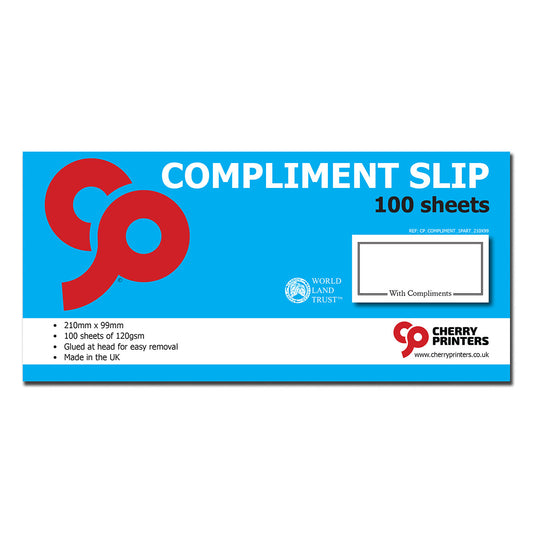 Compliment Slip Pad 99mm x 210mm (DL) 100 sheets of 120gsm