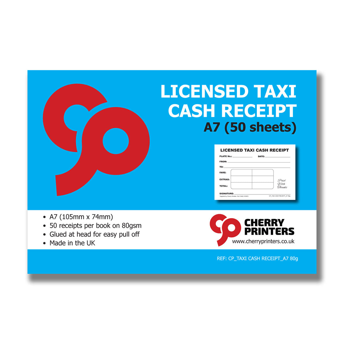 Licensed Taxi Cash Receipt Pad A7 (105mm x 74mm) 50 pages