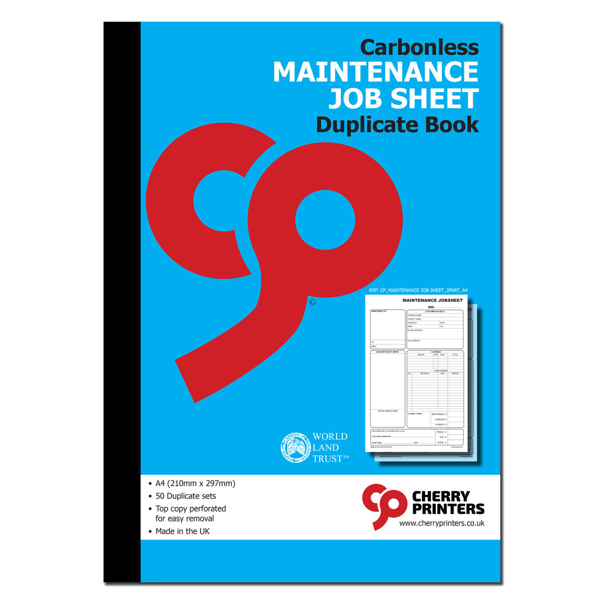 NCR Maintenance Job Sheet Book A4 Duplicate Cherry Printers UK