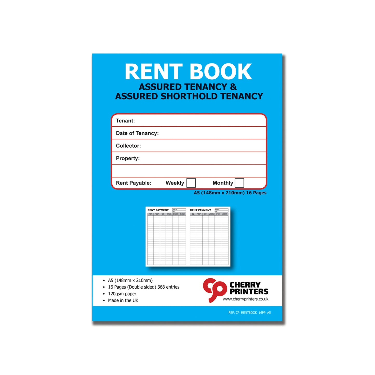 Tenants Rent Book (Assured Tenancy and Assured Shorthold Tenancy) A5 16pp