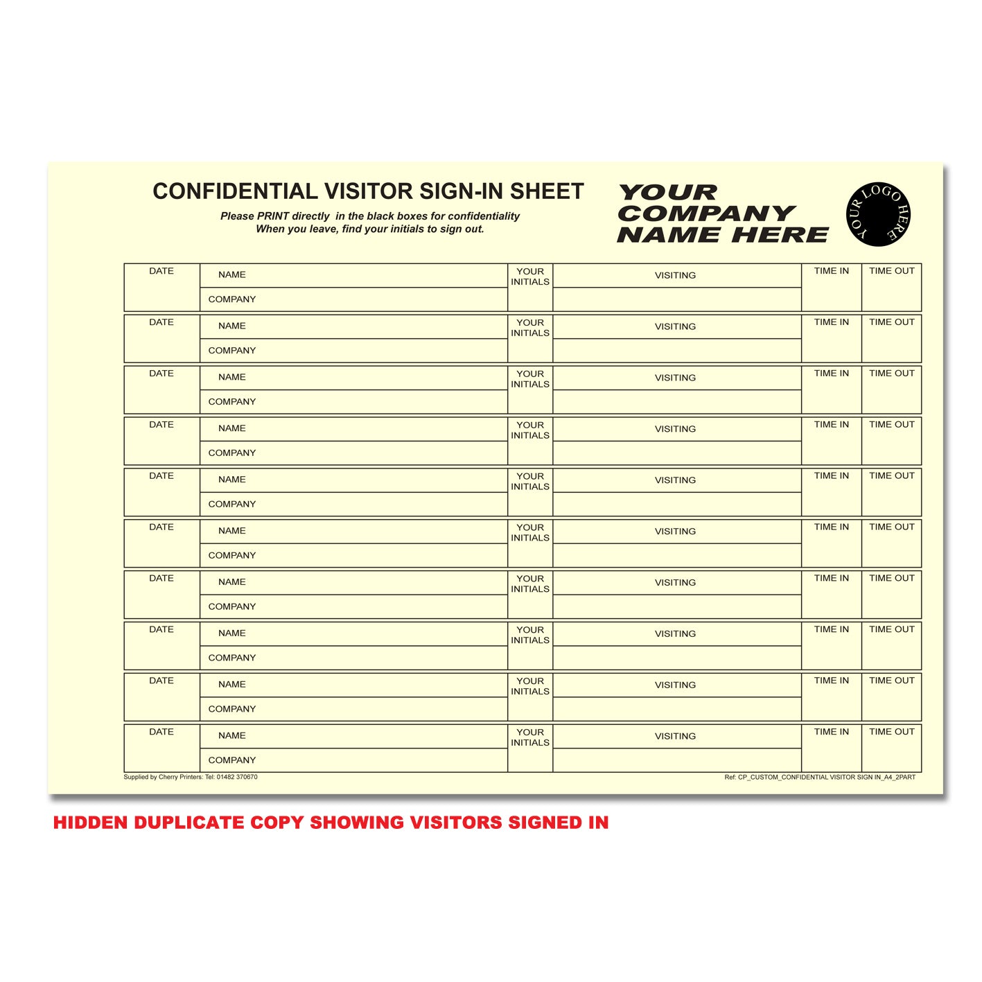 NCR *CUSTOM* Vertrauliche Besucherunterschrift in Duplikat Wiro Buch A4 50 Sätze GDPR