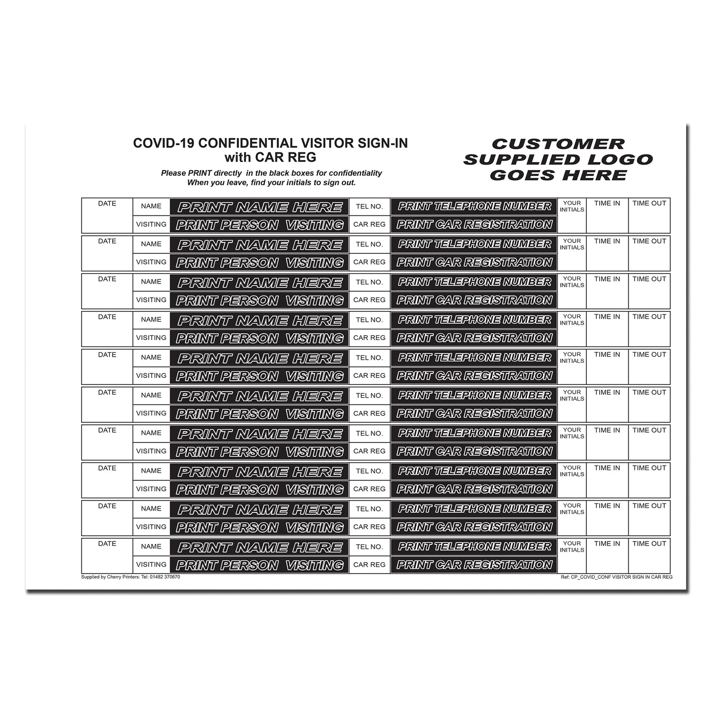 NCR *CUSTOM* Covid Confidential Visitor Sign in with Car Reg Duplicate Wiro Book A4 50 sets GDPR | 2 Book Pack