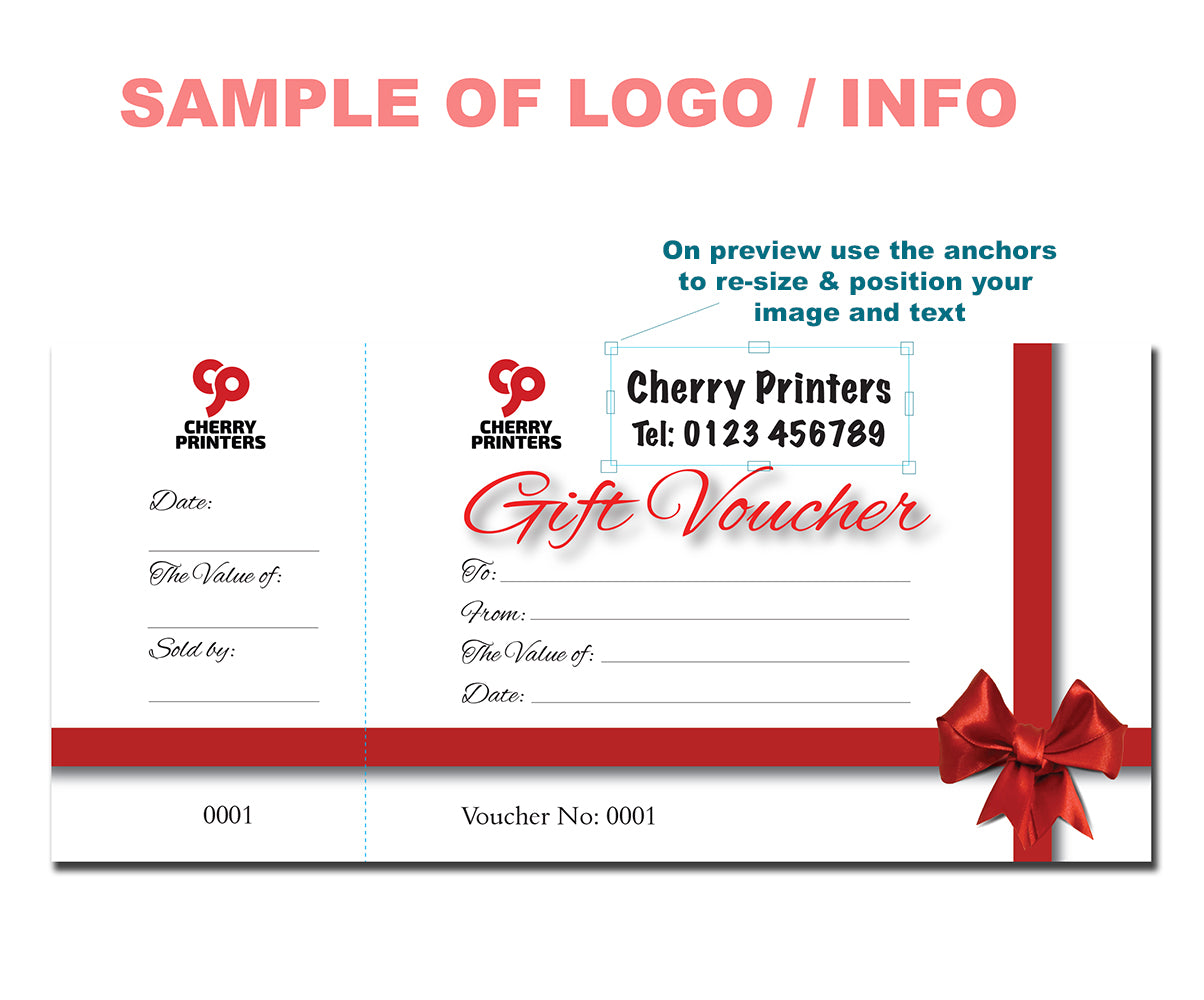 *CUSTOM* Red Bow Gift Voucher Book 99mm x 210mm with 2 FREE A4 POSTERS | 6 Book Pack