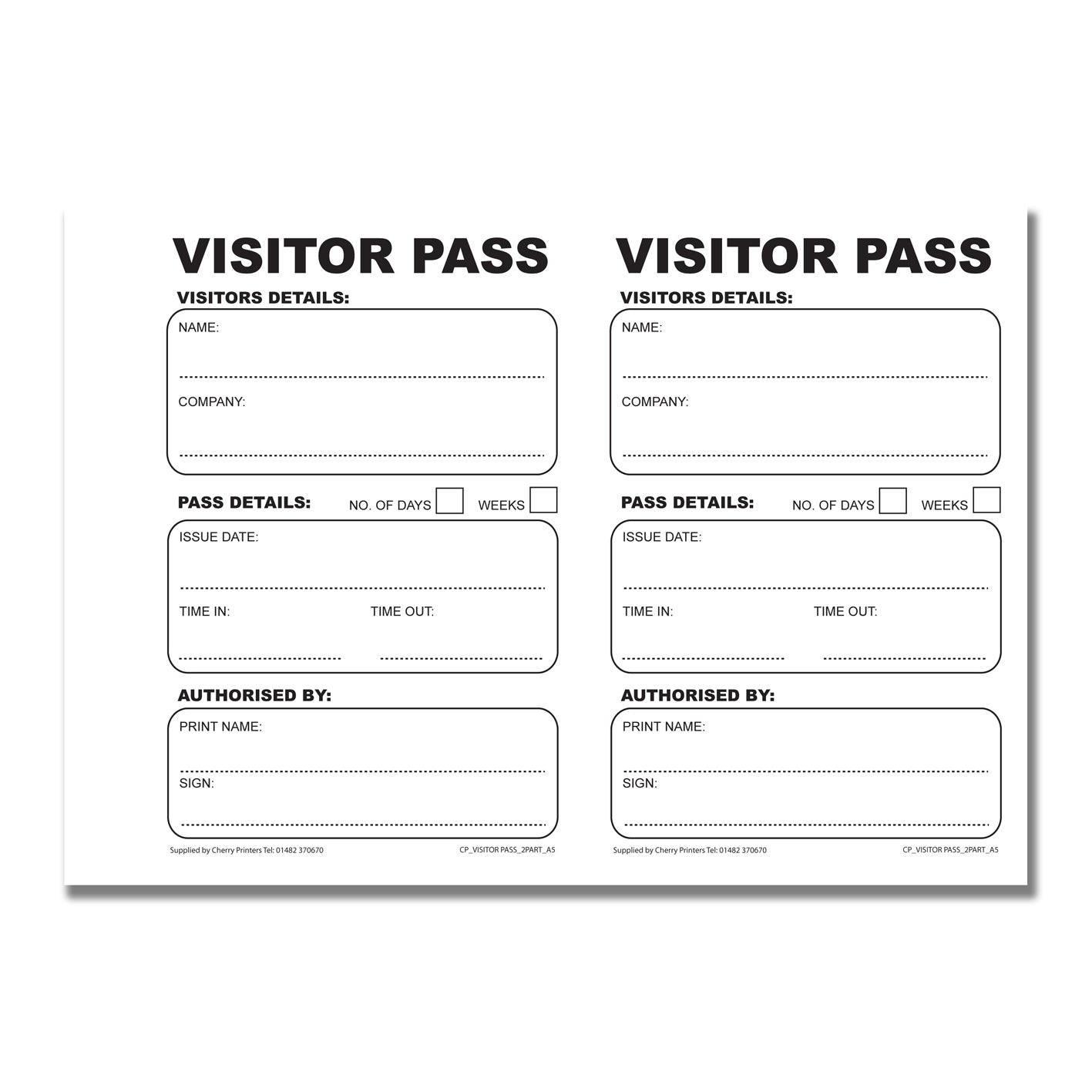 NCR Visitor Pass Duplicate Book A5 50 sets 100 passes per book