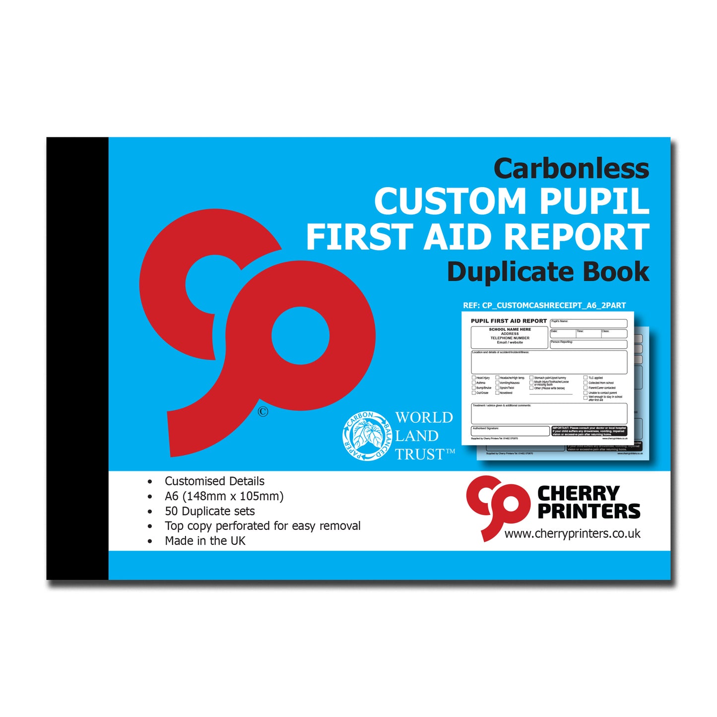 NCR *CUSTOM* Pupil First Aid Report | Accident | Incident | Pocket size A6 | Duplicate | 8 Book Pack
