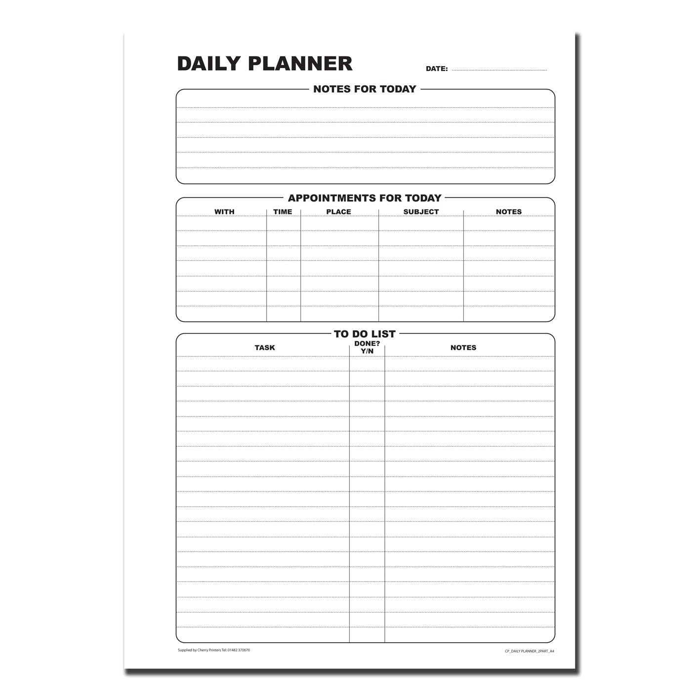 NCR Daily Planner / To Do List Duplicate Book A4