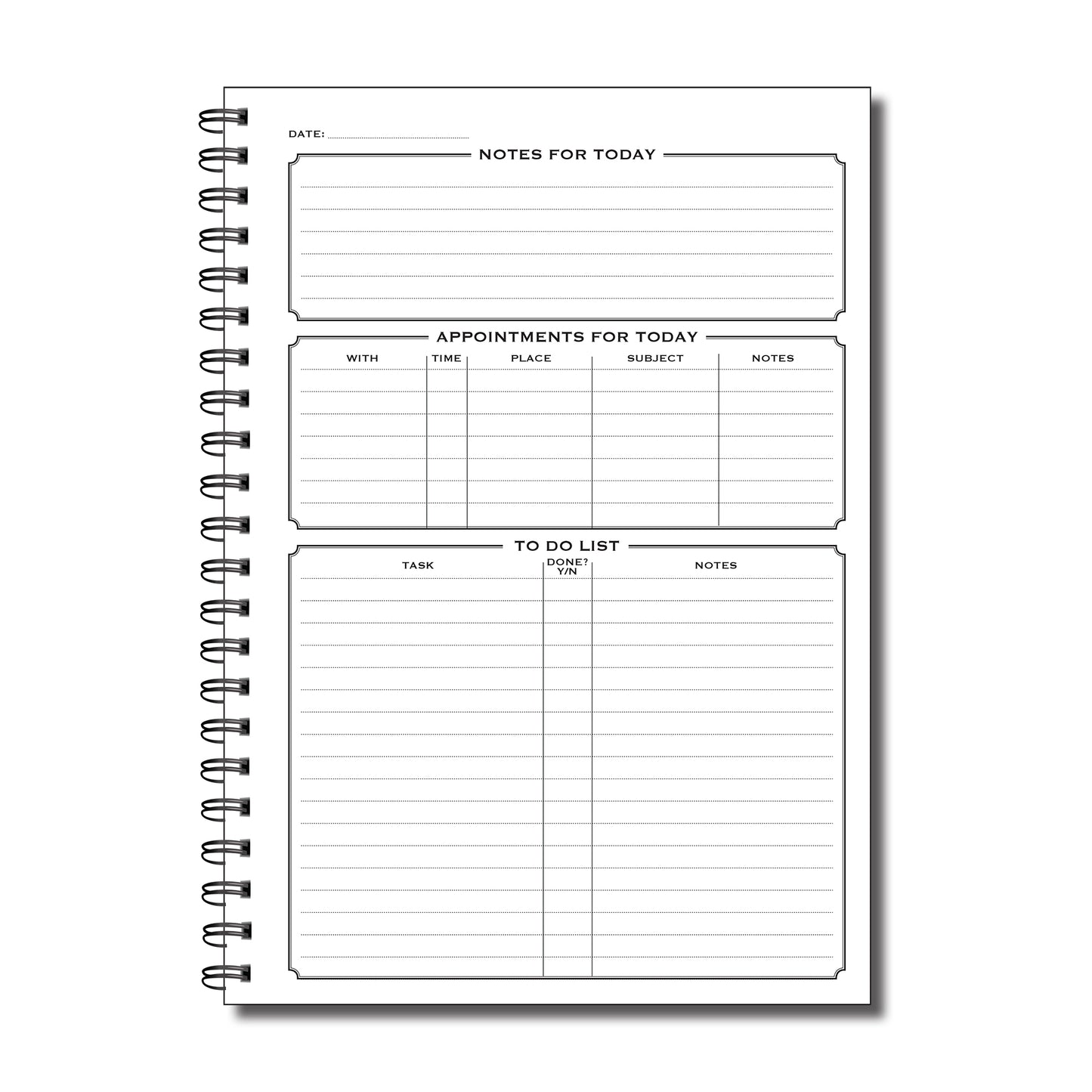 Daily Planner | A5 (148mm x 210mm) | 50 double sided pages on 120gsm | Split Wirobound