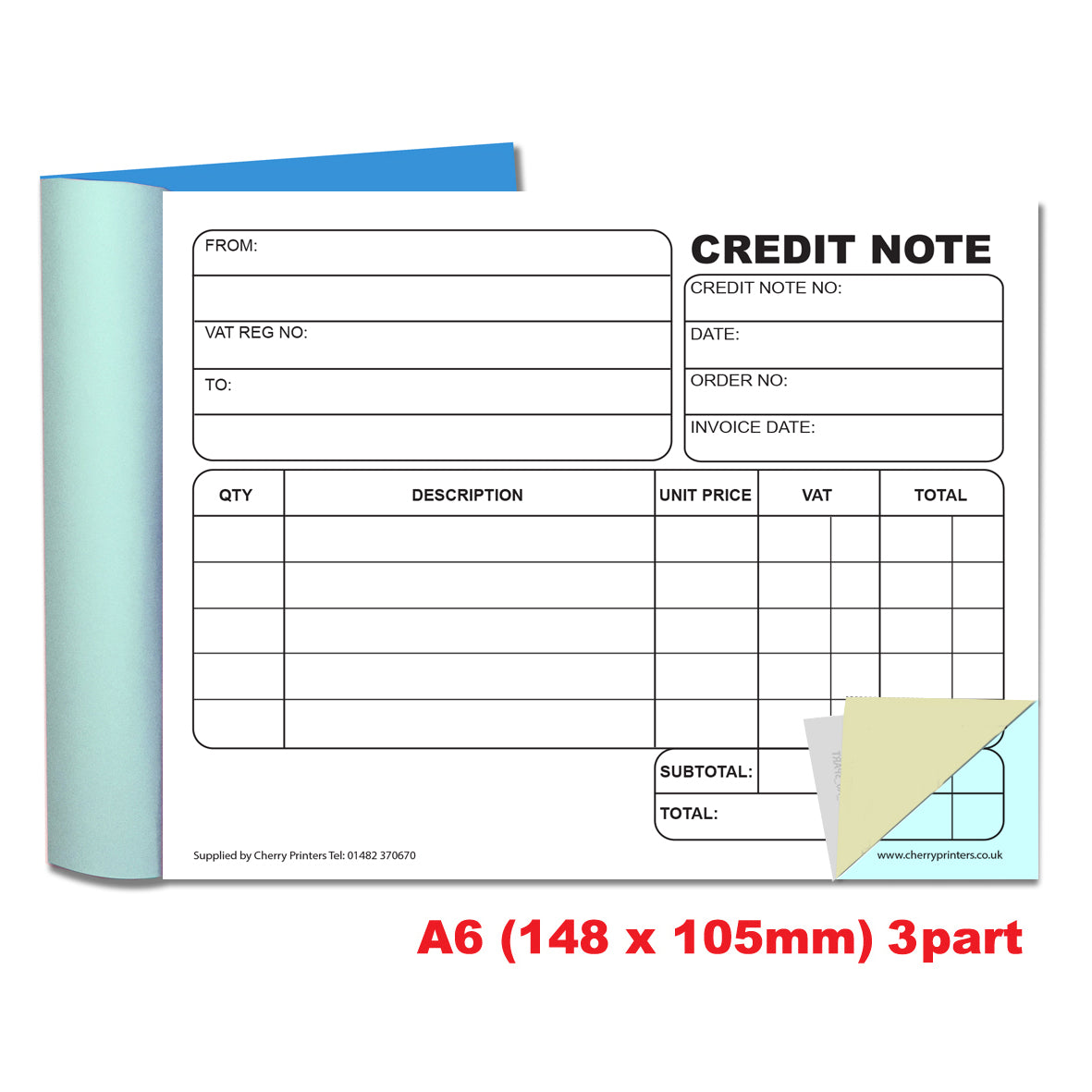 NCR Credit Note Triplicate Book A6