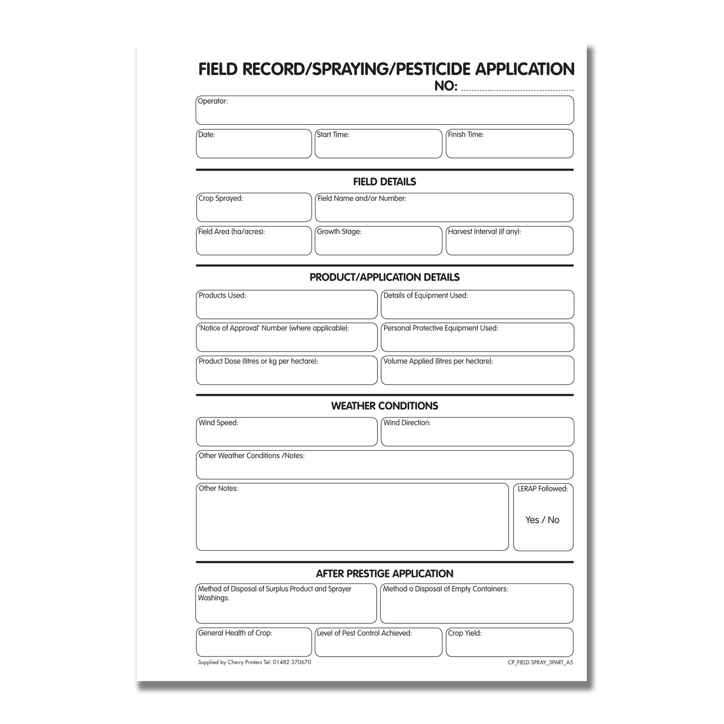 NCR Feldspritze/Pestizidanwendung Dreifachbuch A4