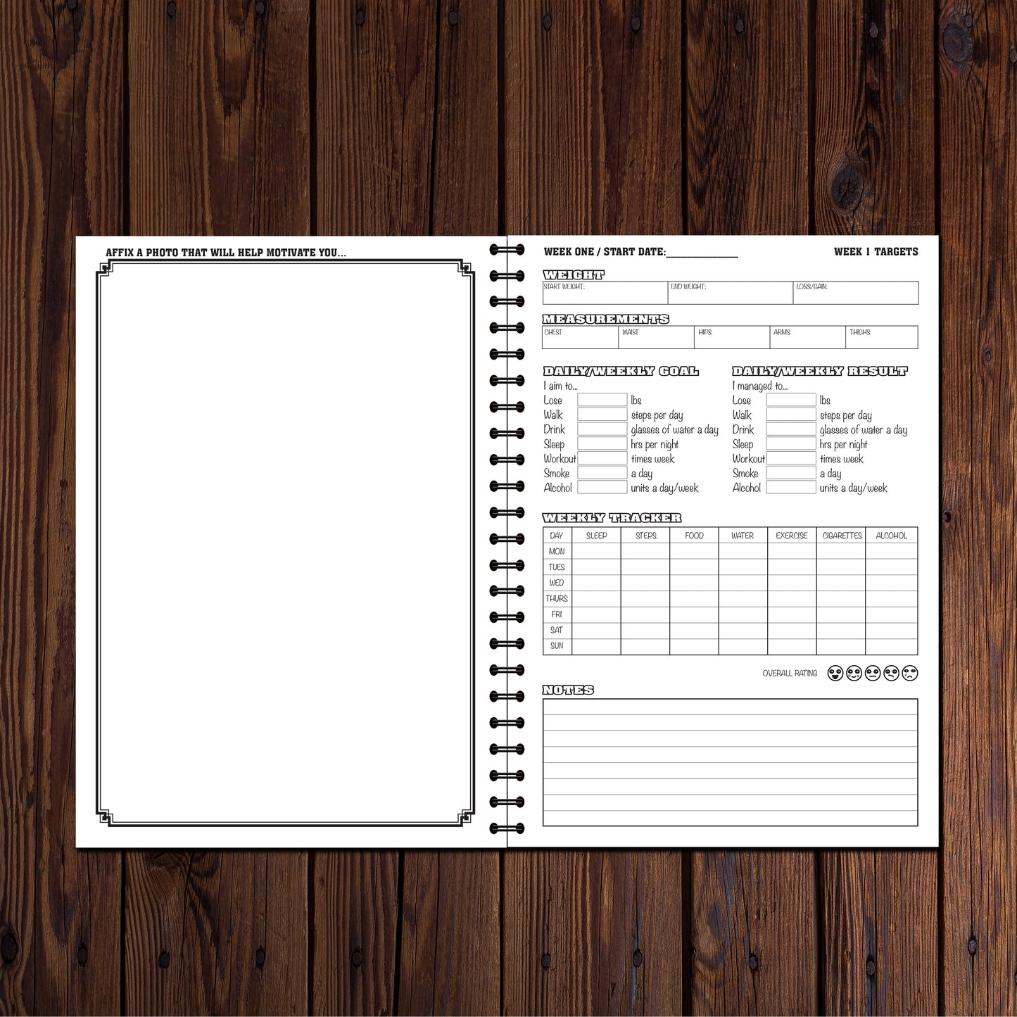Designer Range 12 Week Health & Fitness Journal | Exercise & Food Tracker | A5 | 55 double sided pages Wirobound