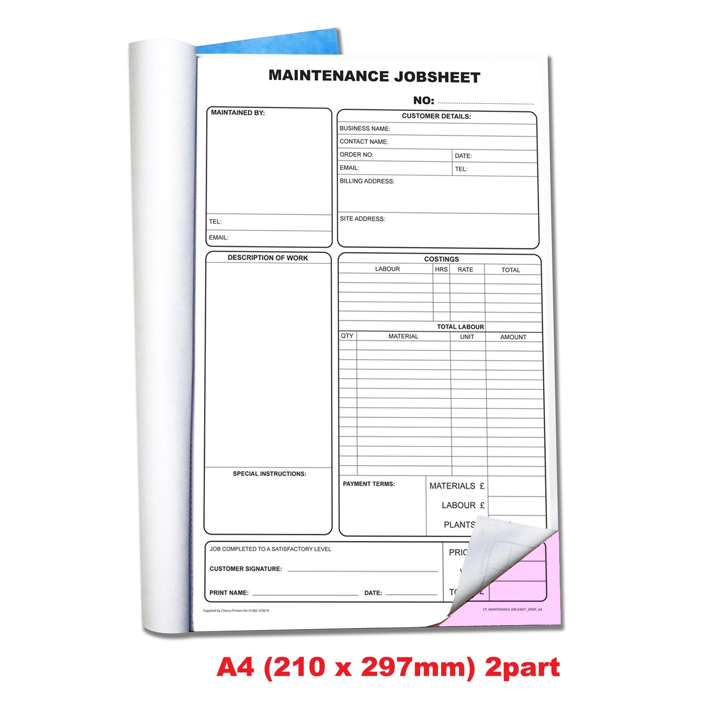 NCR Wartung Job Blatt Buch A4 Duplikat